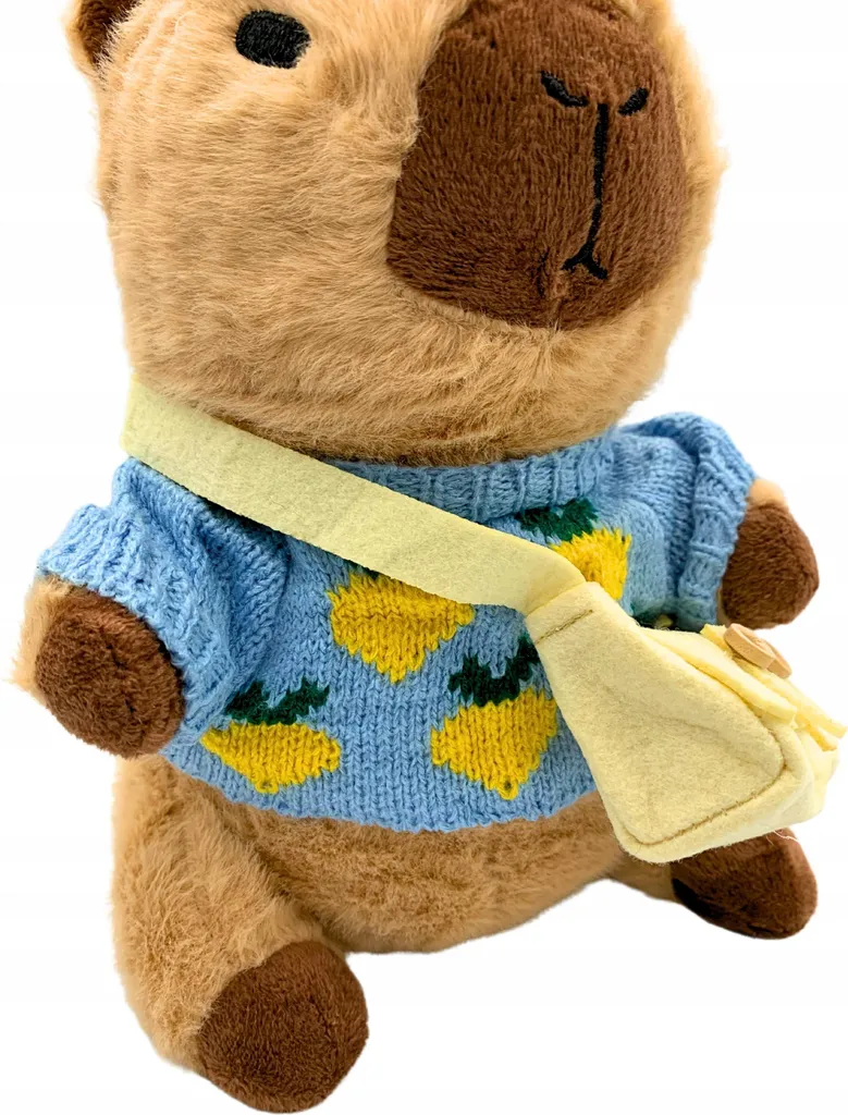 Doudou Capybara en peluche douce 25 cm avec pull et mini sacoche