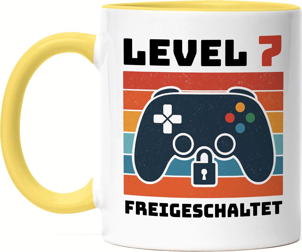 Level 7 Gaming Tasse Gelb Retro Controller Geschenk 7 Geburtstag Gamer Kinder