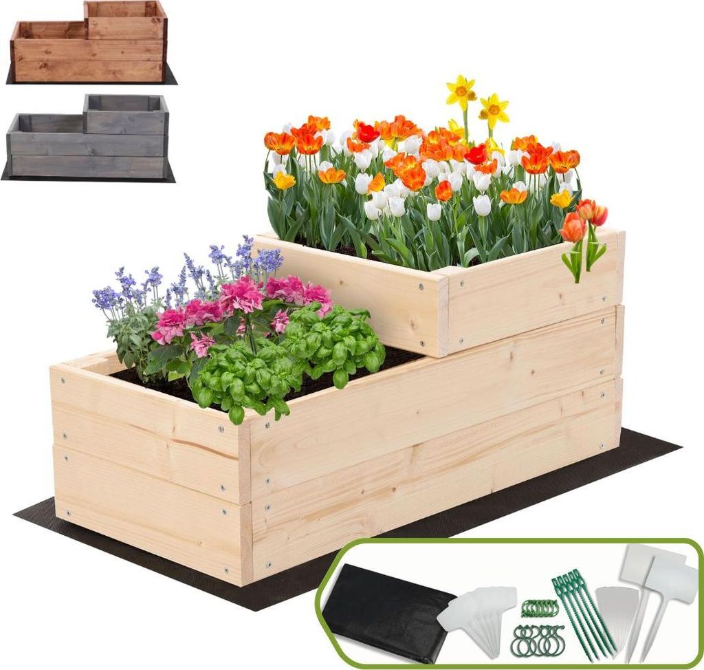 MODO24 Hochbeet Holz, Pflanzkasten, Massivholz, Kiefer, Kräuterbeet, Blumenkasten, Garten, Terrasse, 27x30x63 cm, Natur imprägniert, ZP07