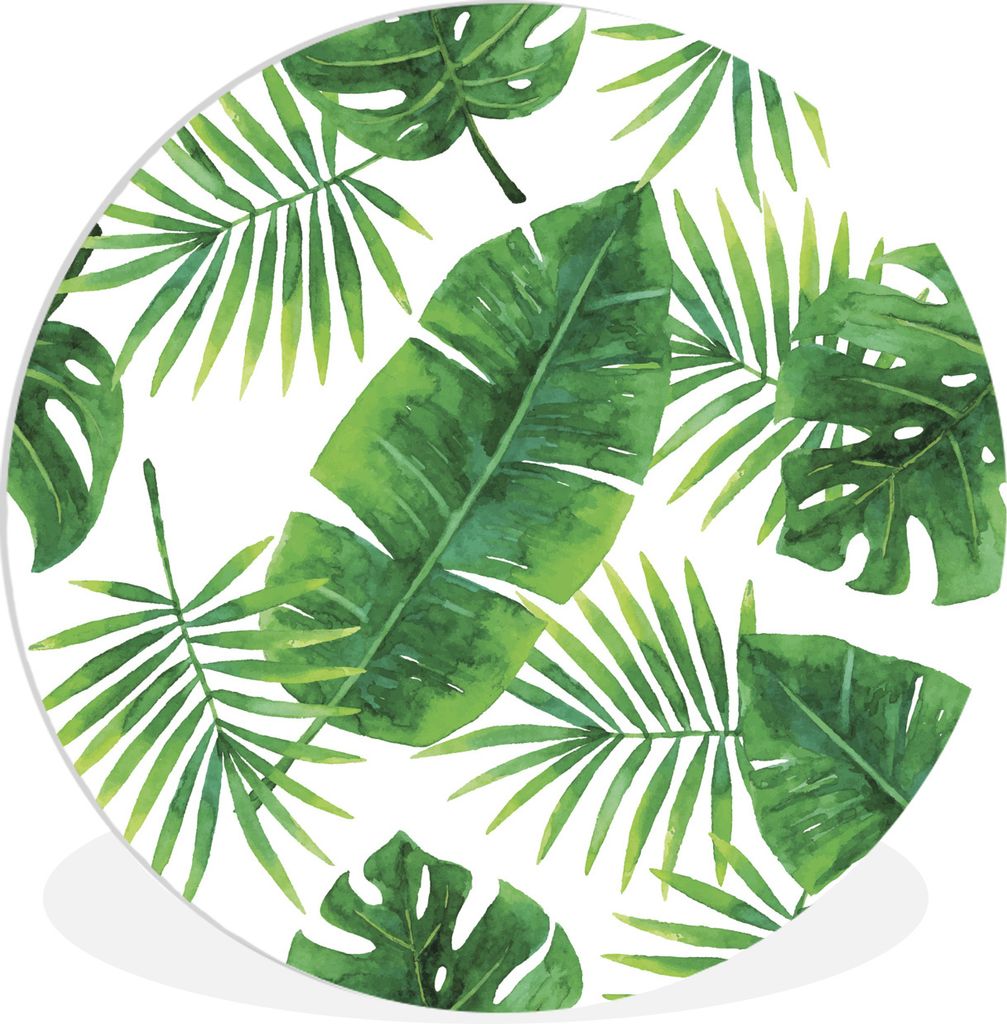 MuchoWow Rundes Wandbild - Runde Bilder Tropisch - Blätter - Muster Ø 90 cm Kreis Wanddekoration Kunststoff - Wandkreis - Wandschmuck - Wand-Kr...