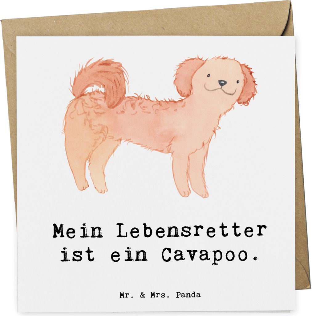 Mr. & Mrs. Panda Grußkarte Cavapoo Lebensretter - Weiß - Geschenk, Klappkarte, anlasskarte, doppelkarte, Cavoodle, Glückwunschkarte, faltkarte