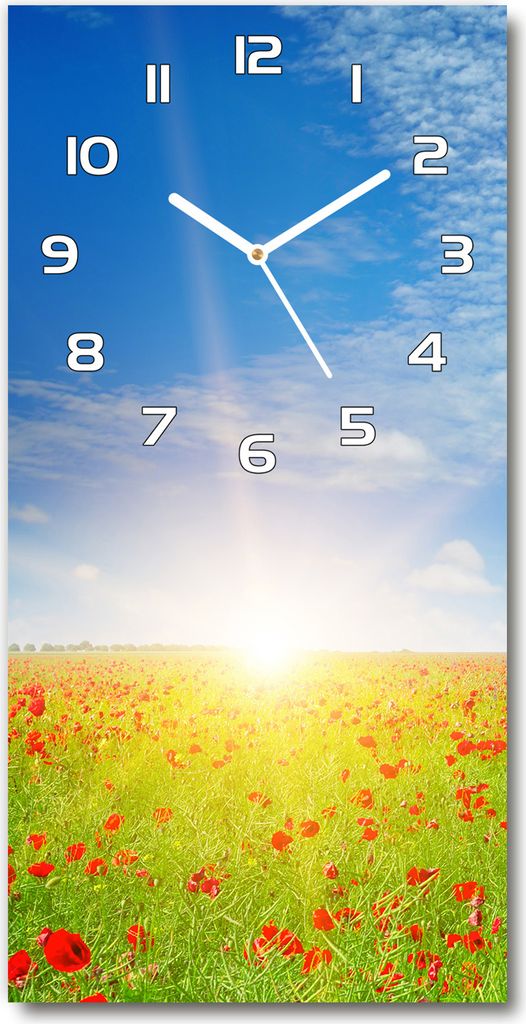 Wanduhr aus Glas – 30x60 cm - Glasbild - Glasuhr - Gehärtetes Glas -Mohnfeld