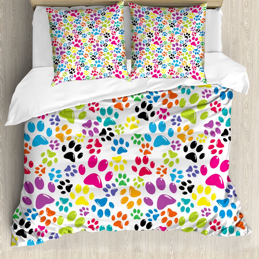 ABAKUHAUS Hund Bettbezug, Cartoon-Hund Paw Traces, Milbensicher Allergiker geeignet mit Kissenbezügen, 155 cm x 220 cm - 80 x 80 cm, Violett Blau ...