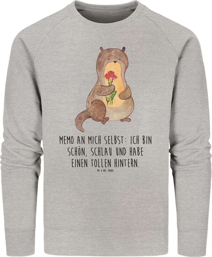 Mr. & Mrs. Panda Baumwoll Pullover Otter Blumenstrauß Größe XL - Heather Grey - Geschenk, Sweater, Positiv, Süß, Seeotter, Selbstliebe, Sweats...