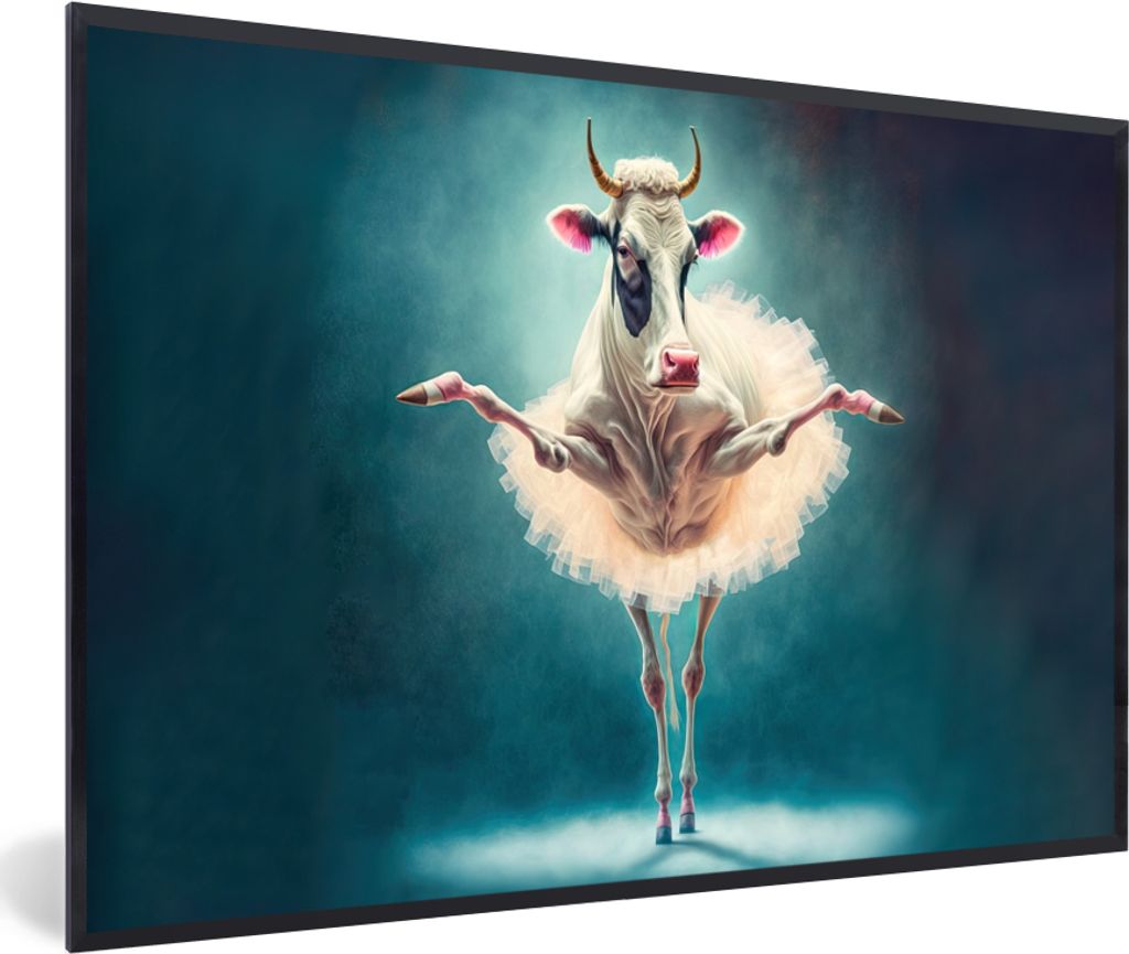 MuchoWow Gerahmtes Poster Kuh - Rock - Ballett - Tiere - Porträt 30x20 cm - Poster mit Schwarzem Bilderrahmen Wandposter Rahmen Foto Bilder - Ku...