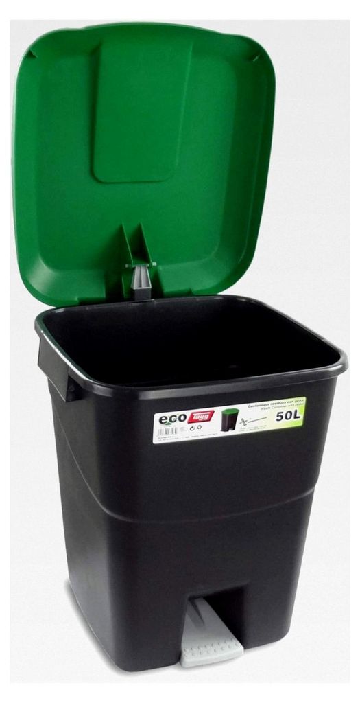 Abfallbehälter 50 Liter mit grünem Deckel und schwarzem Boden