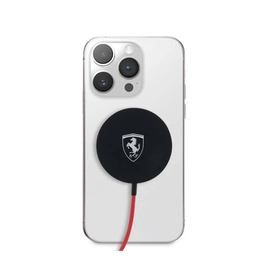 Chargeur Induction Ferrari Fecbmsmenk 15W Magsafe en Cuir Noir Chic