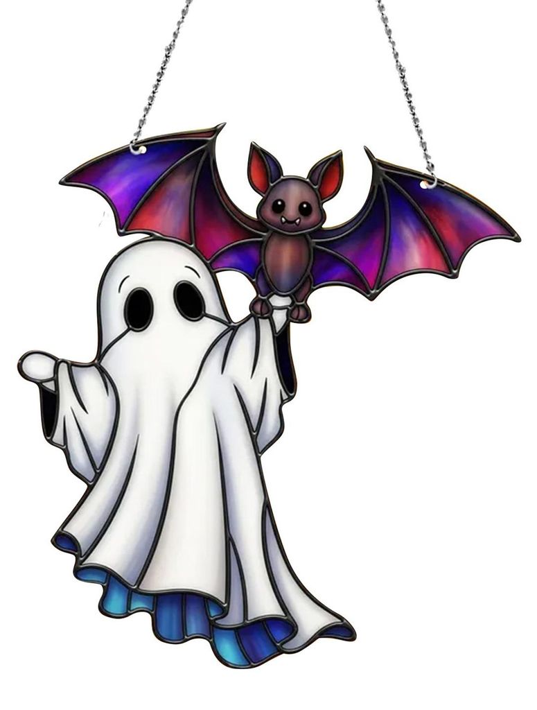 Halloween-Hängeschild mit Lesegeist, rundes Holzschild mit badendem Cartoon-Geist, für drinnen und draußen, Türhänger, Wanddekoration B