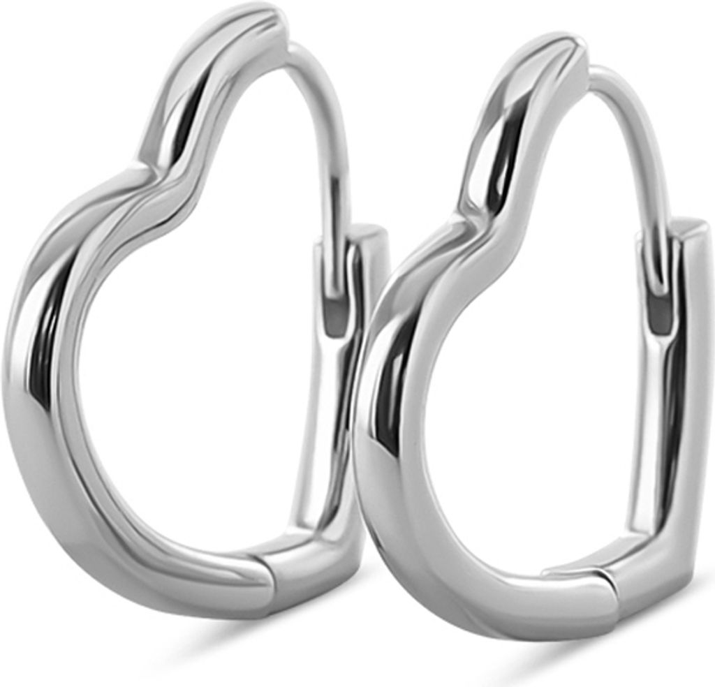 New Bling 9NB-1246 Zilveren Oorringen in vorm Hartje - 15,2x16,8mm - 1,8mm Dikte - Rhodium - Zilver