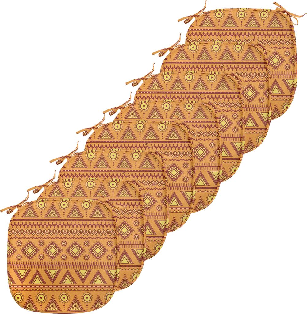 ABAKUHAUS Orange Polster für Esszimmerstühle, Aztec Borders, Dekoratives wasserfestes Kissen mit Riemen für Küchensitze, 40 cm x 40 cm-8er Pack...