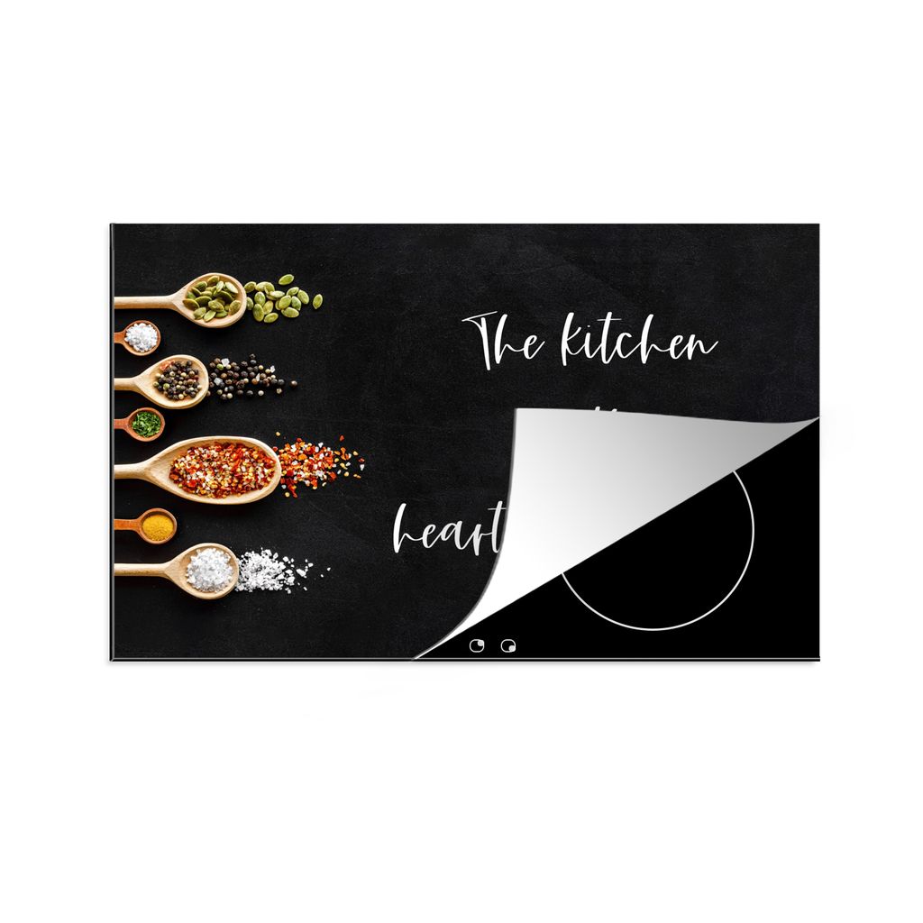 KitchenYeah Herdabdeckplatte Sprichwörter - Die Küche ist das Herz des Hauses - Zitate - Gewürze , 80x52cm, Küche Deko, Glaskeramikkochfeld H...