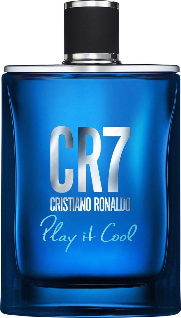 A bottle of Cristiano Ronaldo CR7 Play It Cool Eau de Toilette for men.