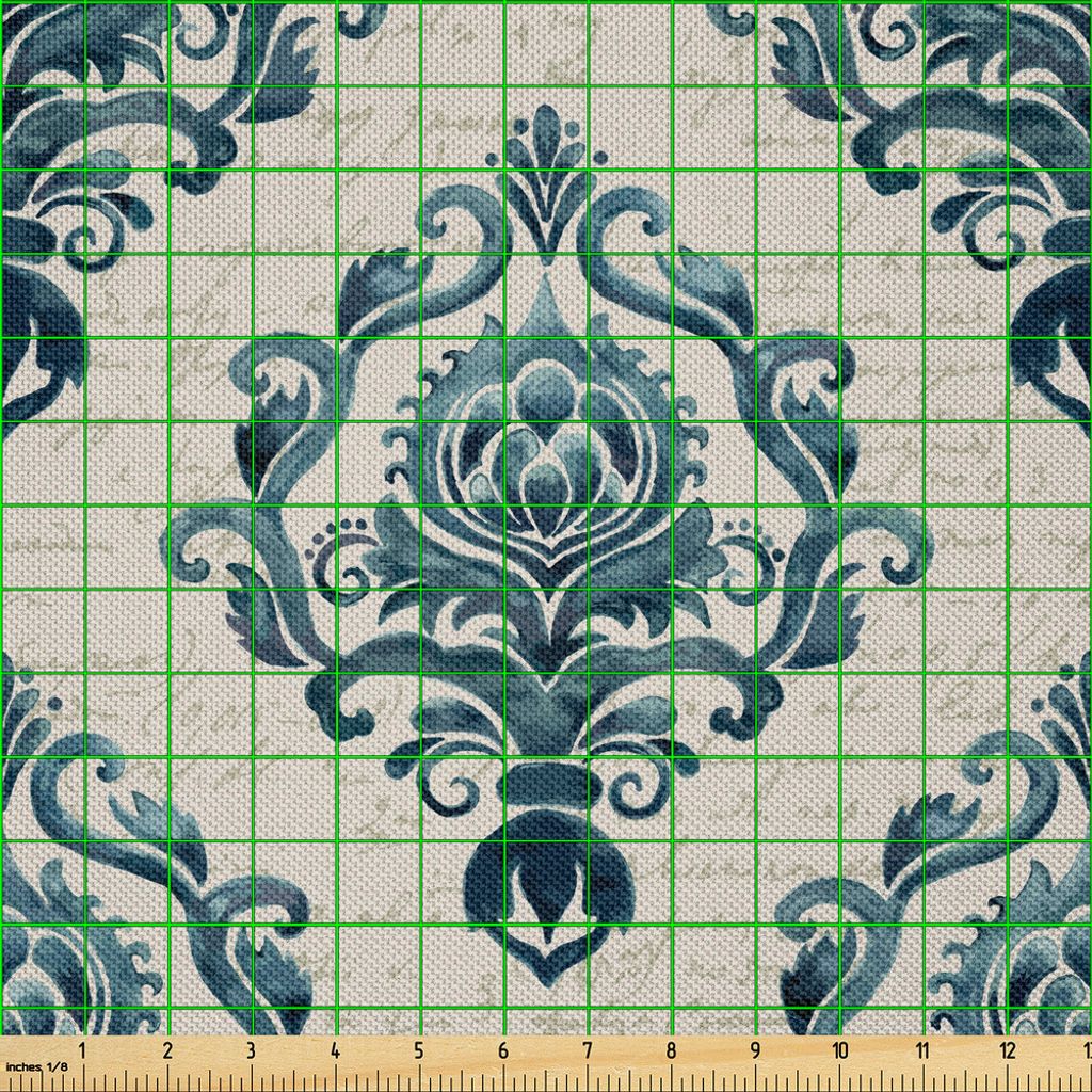 ABAKUHAUS Damast Satin Stoff als Meterware, Nostalgie-Themenzusammensetzung mit barocken Blüten und Handschrift-Hintergrund, 10 M (148 x 1000 cm),...