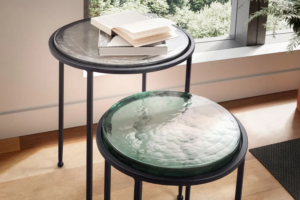 WOHNLING Table d'appoint 2 pièces en Verre Vert et Métal Noir Design - 4