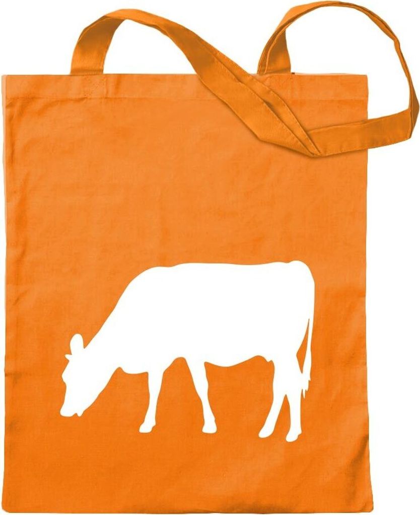 Kiwistar - Baumwolltasche - mandarin - Kuh - Rind - Bauernhof - Tragetasche Stoffbeutel Umhängetasche Langer Henkel