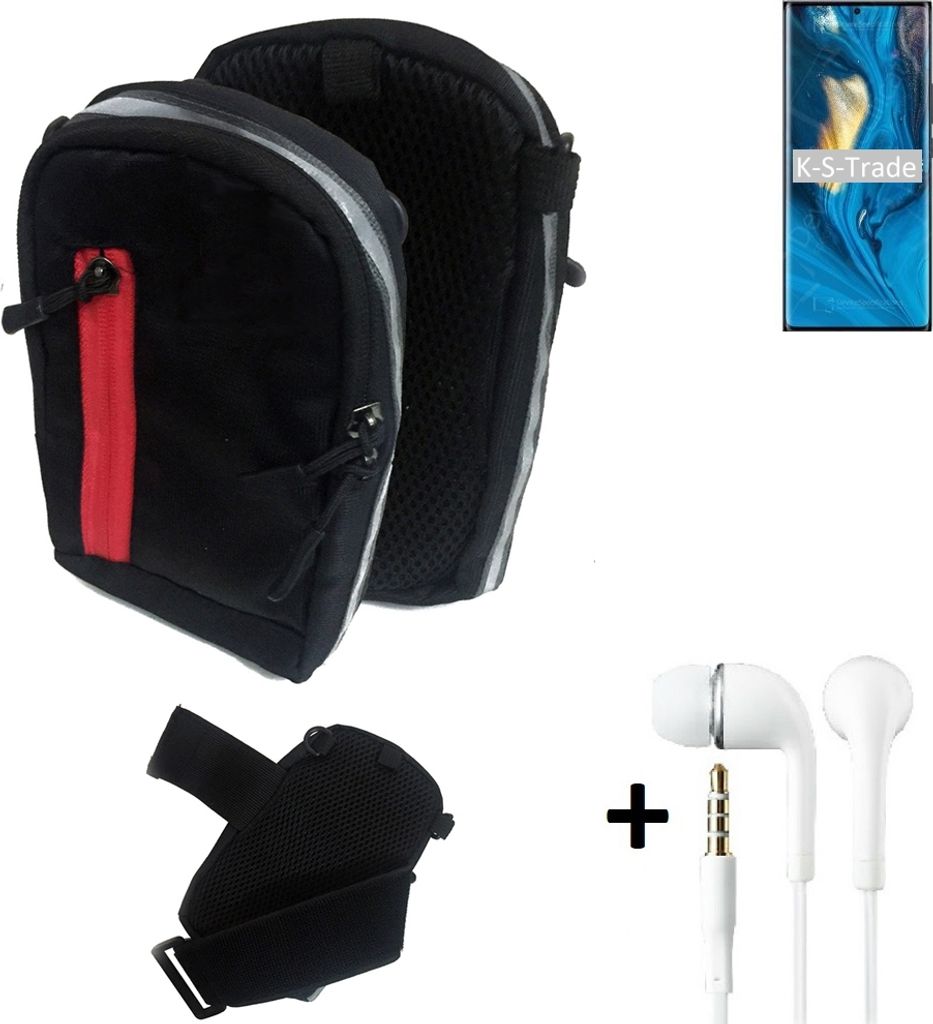 K-S-Trade Outdoor Gürteltasche Holster Umhängetasche + Kopfhörer kompatibel mit nubia Z30 Pro schwarz Handy Tasche Case travelbag Schutzhülle