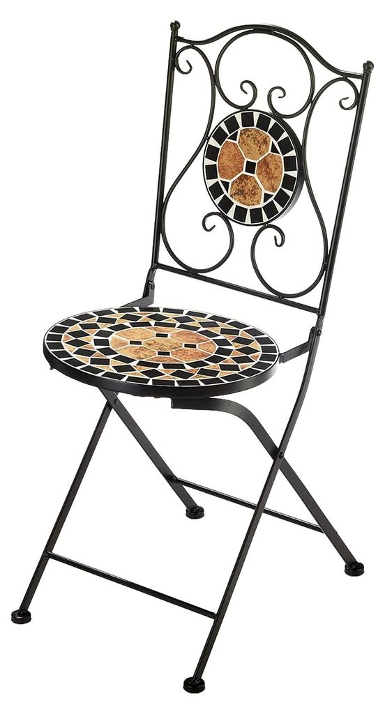 Metallklappstuhl Mosaik | 39x49x90 cm | schwarz | klappbarer Garten- und Bistrostuhl mit dekorativer Keramik-Mosaiklehne | wetterfester Metallstuhl...