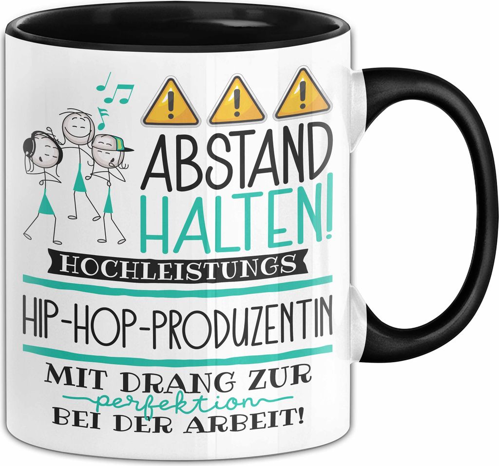Hip-Hop-Produzentin Tasse Geschenk Lustig Abstand Halten Hochleistungs-Hip-Hop-Produzentin Mit Drang Zur Perfektion Bei Der Arbeit (Schwarz)