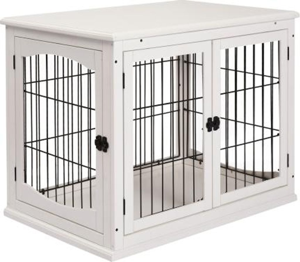 Weiss Hundehuette 81x58.5x66 cm Hundehaus Transportbox Kleintierkaefig aus MDF Metall fuer Innen
