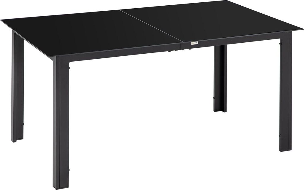 Gartentisch, Garten Esstisch Für 6 Personen, Terrassentisch Mit Glastischplatte, Partytisch Aus Alu, Balkontisch, Schwarz, 150 X 90 X 74 Cm