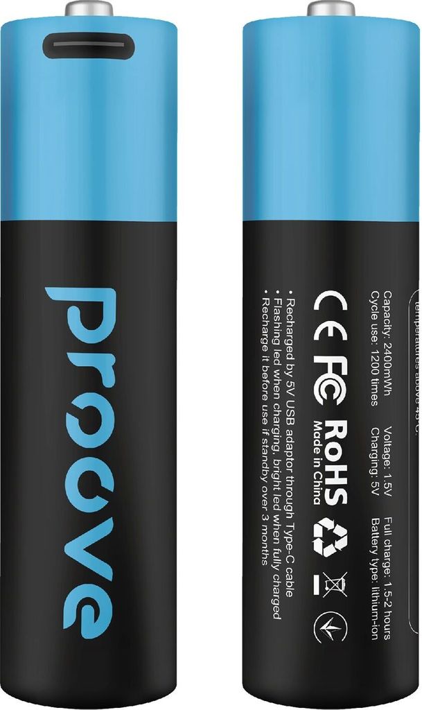 Proove Wiederaufladbare Aa-Batterien 2400 Mwh 2 Stück Schwarz