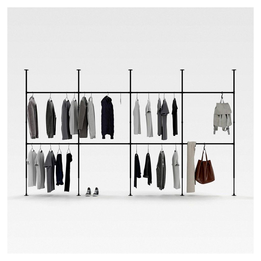 Kleiderstange im Industrial Design - Teleskop Stangen System als offenes System | Kleiderschrank aus stabilen Rohren - ohne Bohren