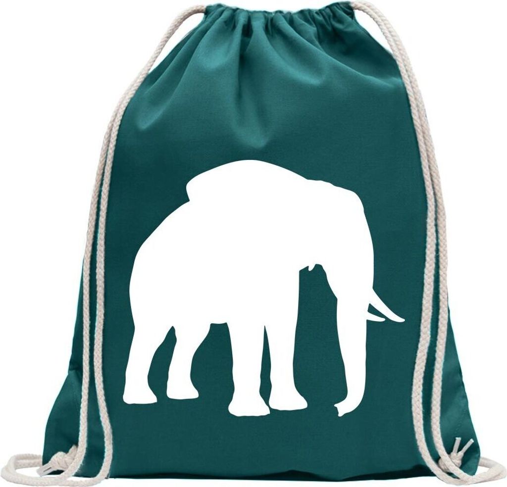 Kiwistar - Turnbeutel - petrol - Elefant Motiv 6 - Rüsseltiere - Fun Rucksack Sport Beutel Gymsack Baumwolle mit Ziehgurt
