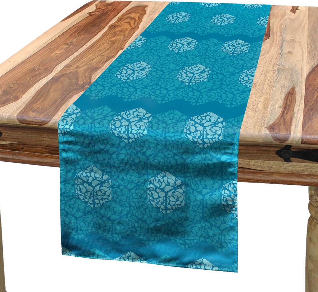 ABAKUHAUS Blau Tischläufer, Aqua Theme Drops in Hexagons Wellenmuster Geometrische Design Abstrakte Kunst, 40 x 180 cm, Sea Blue Dunkle Seafoam