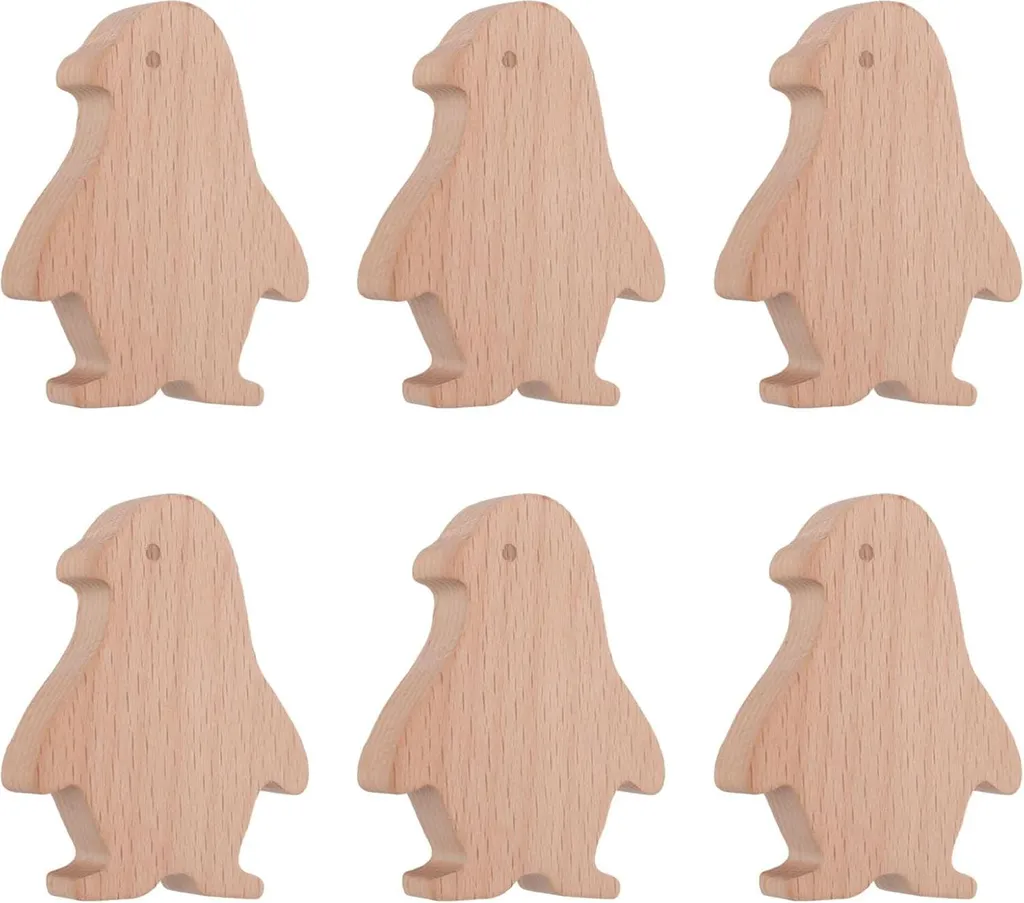 Décoration chambre enfant : lot 6 boutons de placard pingouins bois