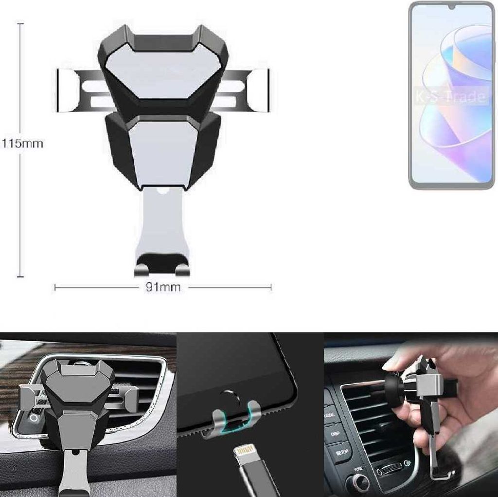 K-S-Trade Lüftungshalterung kompatibel mit Honor X7a Plus kompakte Handy-Halterung Lüftungsschlitz Lüftungsgitter Autohalterung KFZ Auto-Halterung