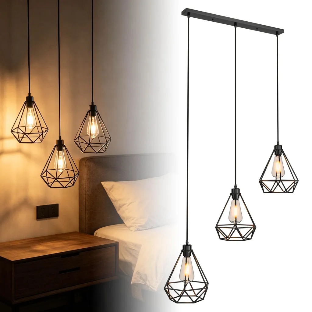 Lustre suspension vintage 3 points de lumière métal noir réglable
