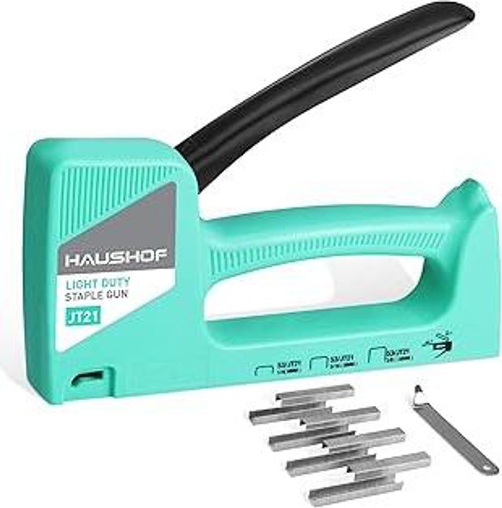 HAUSHOF Handtacker Tackerpistole Grün, Polsterung Heftpistole Holztacker für Klammern Typ 53, mit 800 Klammern 8mm und Klammerentferner für Holz...