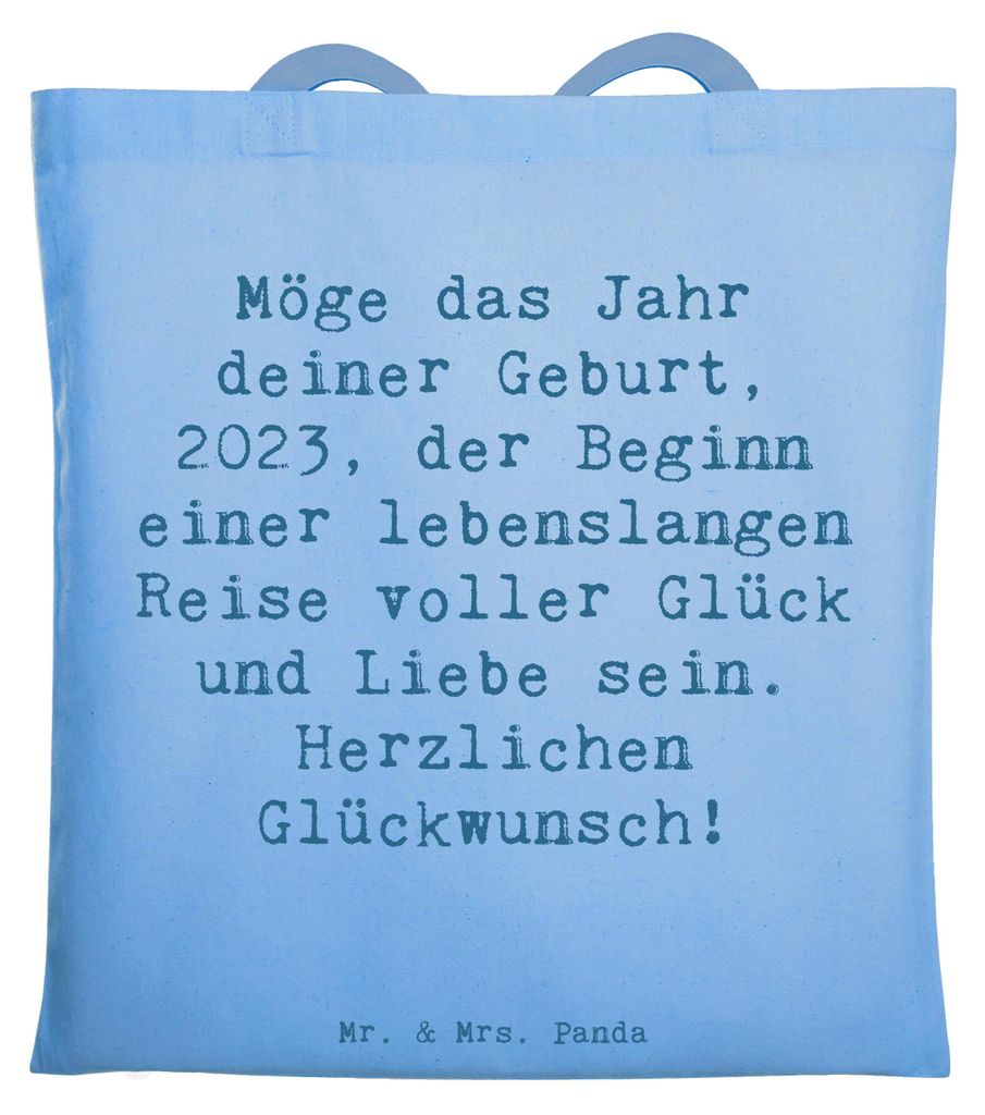 Mr. & Mrs. Panda Einkaufstasche Spruch 2023 Geburtstag - Sky Blue - Geschenk, Geburtstagsgeschenk, Happy Birthday, Baumwolltasche, Schultasche, Tas...