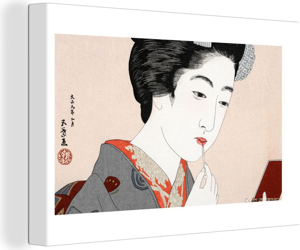 OneMillionCanvasses - Leinwandbilder - 150x100 cm, Frau - Make-up - Japanisch - Vintage, Wandbilder Kunstdruck Wanddekoration - Foto auf Leinwand...
