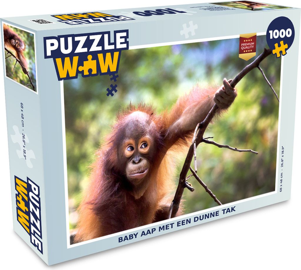 MuchoWow Puzzle 1000 Teile Baby-Affe mit dünnem Zweig - Jungen - Mädchen - Kinder - Erwachsene - Rätsel