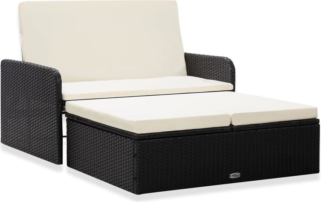 Möbel 2-tlg. Garten-Lounge-Set mit Auflagen Poly Rattan Schwarz - Balkonmöbel 46078