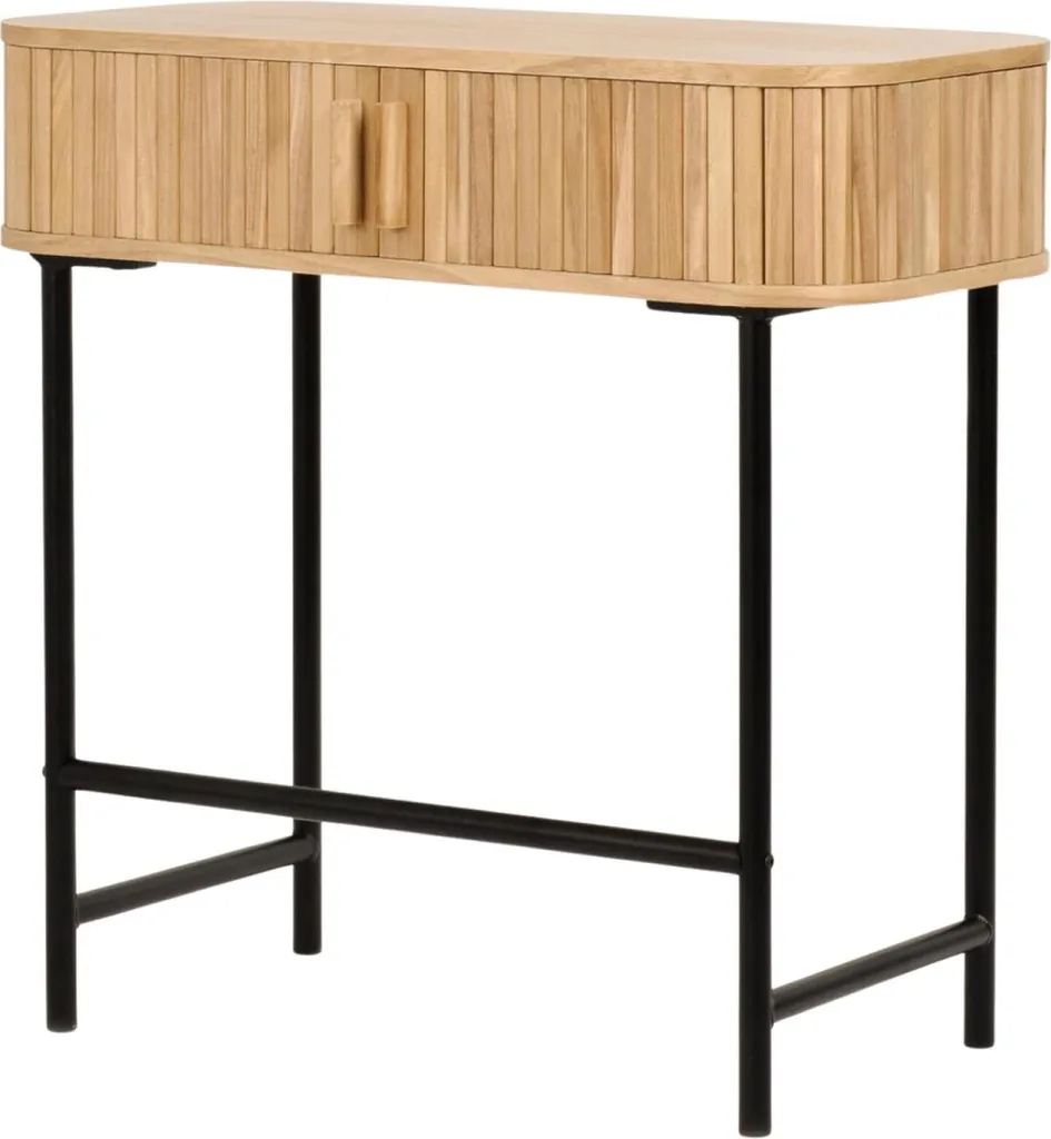Console design bicolore 80x80x40 cm avec plateau beige et pieds noir