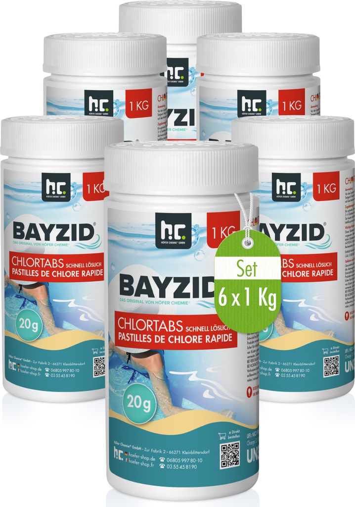 6x1 kg BAYZID Chlortabs 20g schnell lösliche Reinigungstabs für saubere Pools