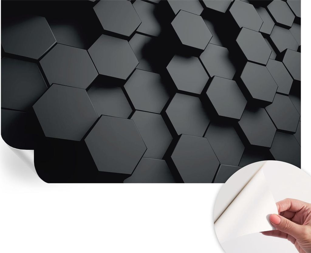 Selbstklebende Wandtapete - Dekorative Tapete für Wohnzimmer - Klebefolie für Wandbilder - Tapetenfolie für Wanddekoration - 416x254 - 3D-Sechsecke