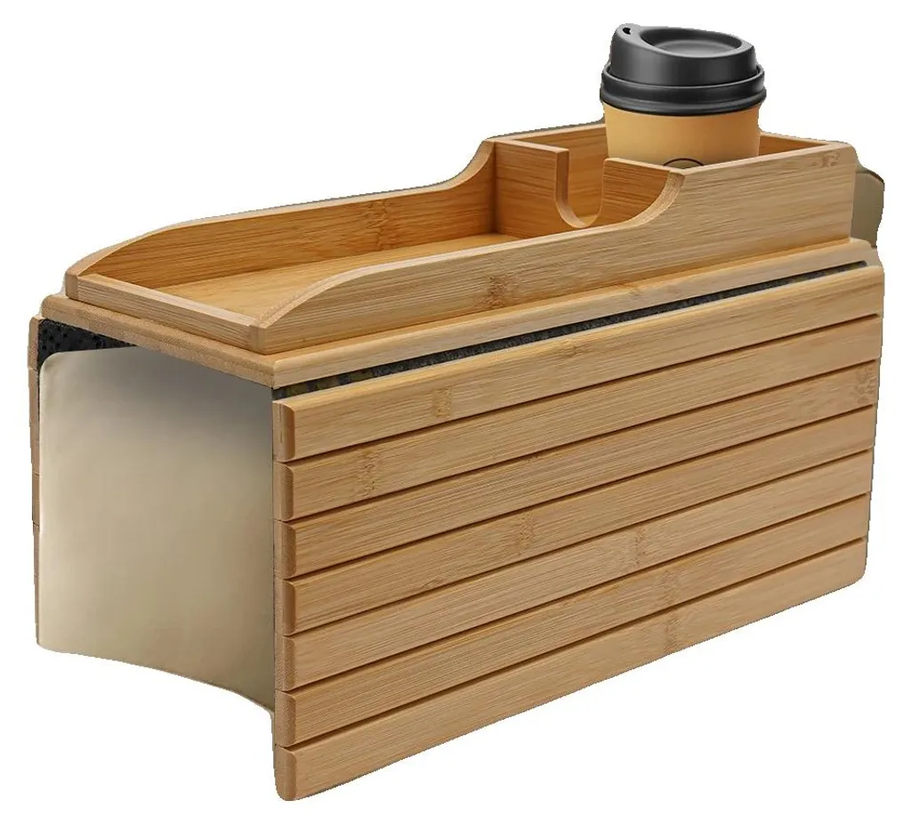 Petite table d'appoint gain de place en bambou - Meuble léger 41,5x34 cm