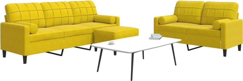Möbel 3-tlg. Sofagarnitur mit Kissen und Nackenrollen Gelb Samt - Klassische Sofas 3278427
