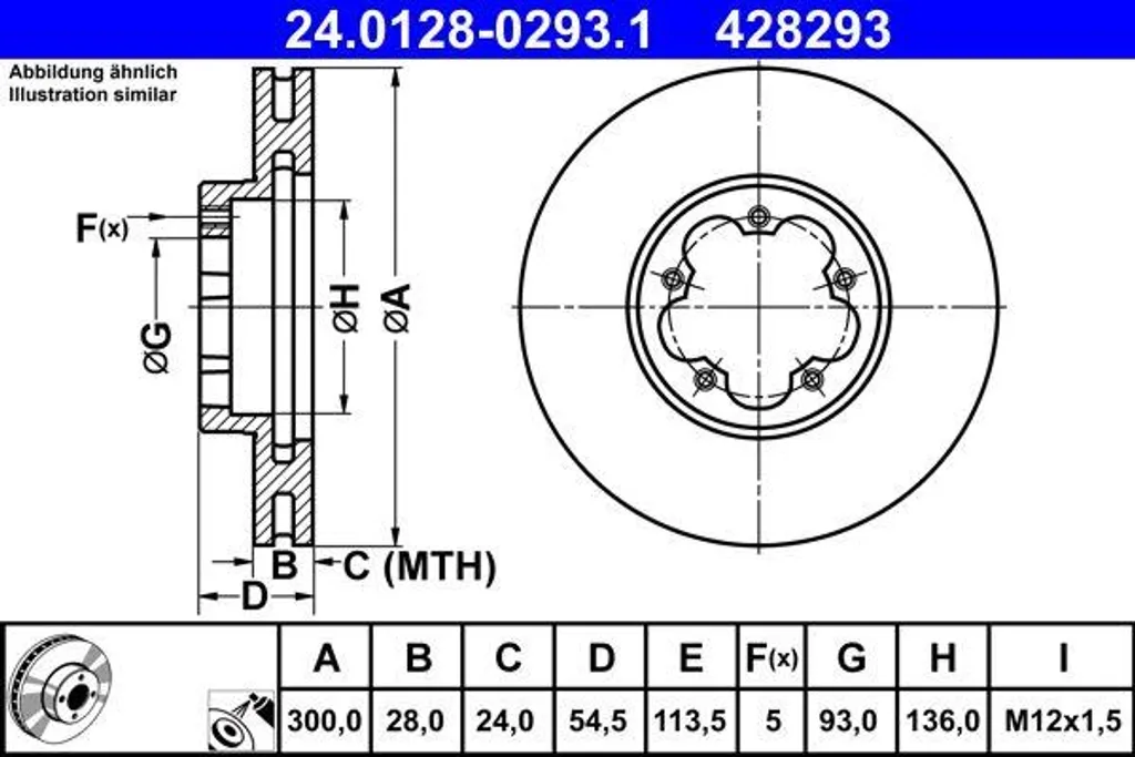 Disque de frein avant ATE ventilé pour Ford Transit - 1543340