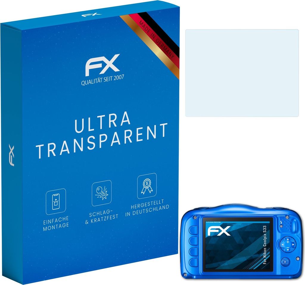 atFoliX FX-Clear 3x Schutzfolie kompatibel mit Nikon Coolpix S33 Displayschutzfolie