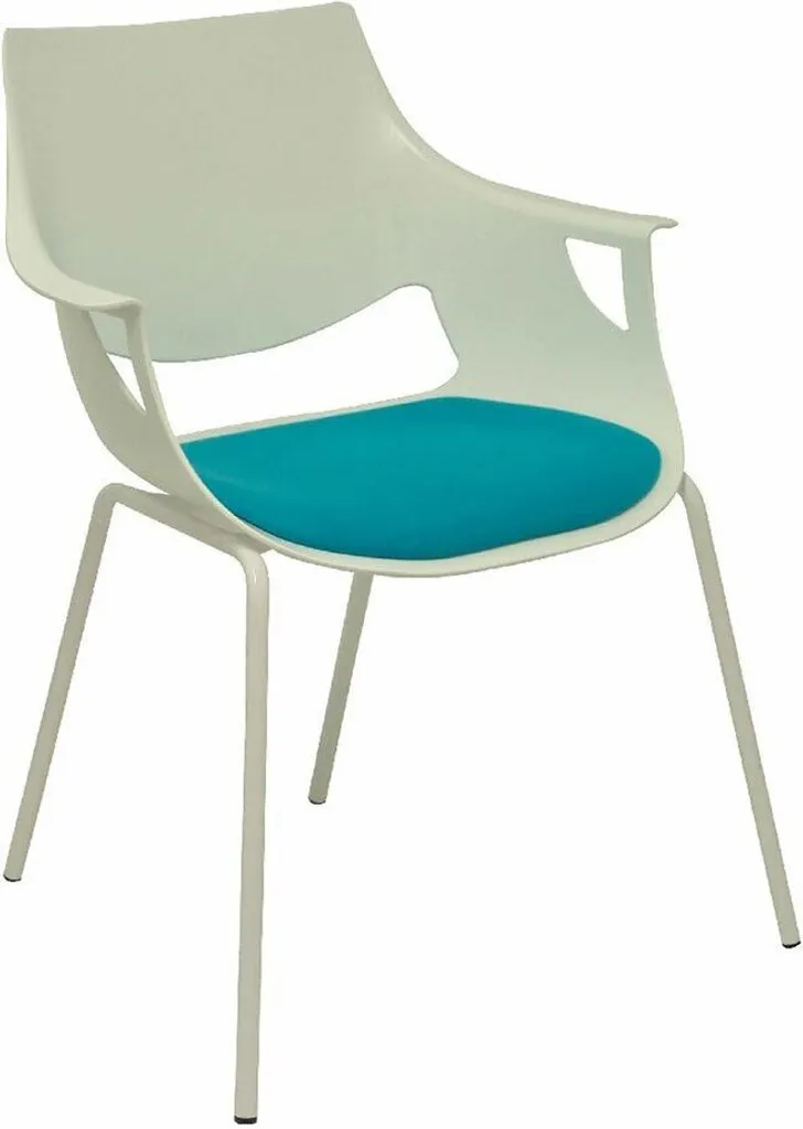Lot de 3 chaises de design scandinave avec coque blanche et siège bleu
