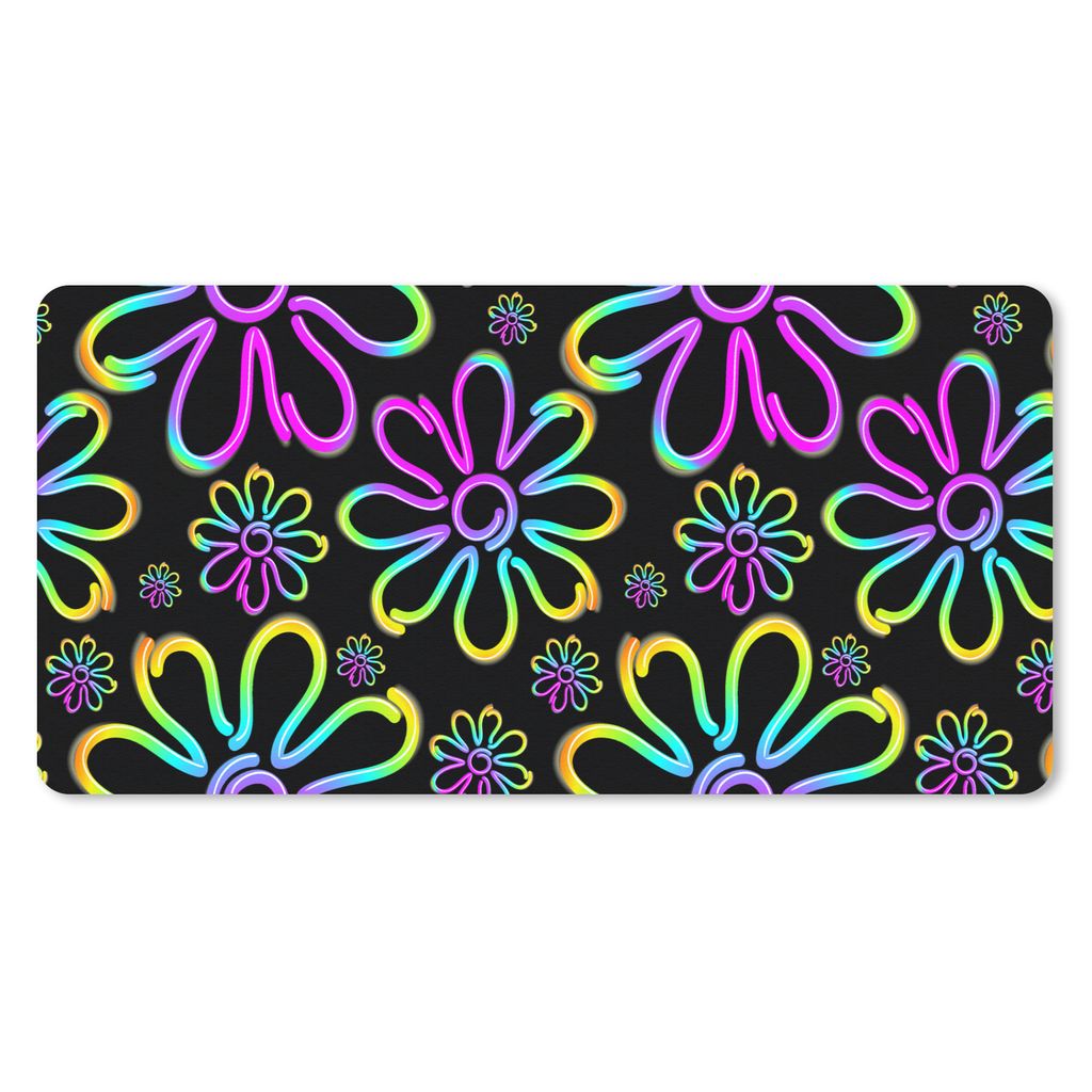 MuchoWow Mauspad Mousepad Blumen - Neon - Muster - Psychedelisch 60x30 cm - Mousepads - Maus Mat - Pad - Mausunterlage - Nachhaltig
