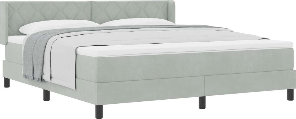 vidaXL Boxspringbett mit Kopfteil Hellgrau 200 x 180 cm Samt