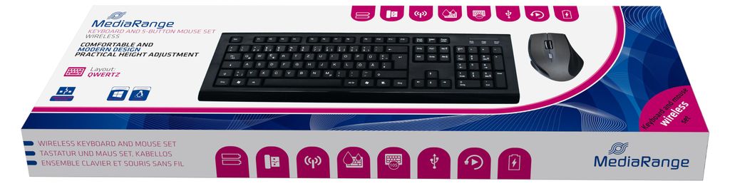 MediaRange Tastatur schnurlos inkl. 5 Tasten Maus wireless Produktbild 