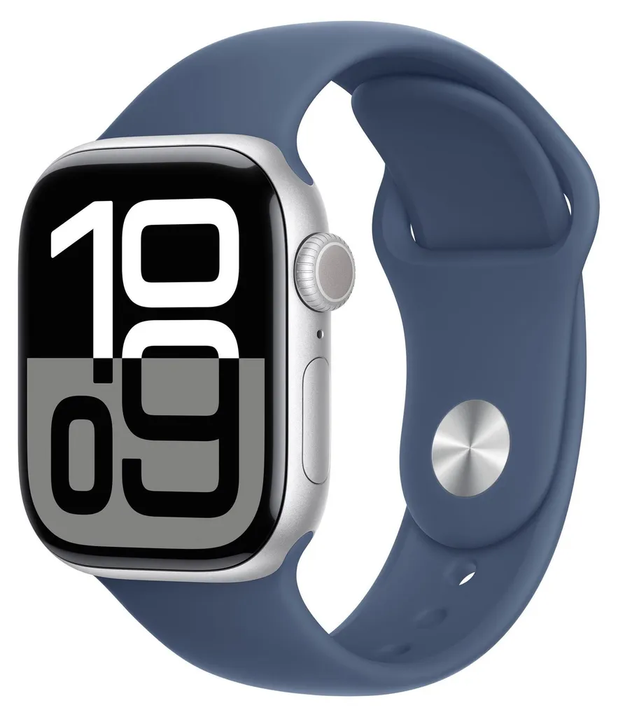 Apple Watch 10 42mm LTE Montre Sport Argent avec Bracelet Denim
