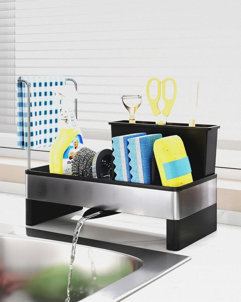 Küchen Spülbecken Organizer – Schwammhalter mit automatischer Abflussfunktion – für Schwämme, Bürsten & Handtücher (Küche), Spülutensil...
