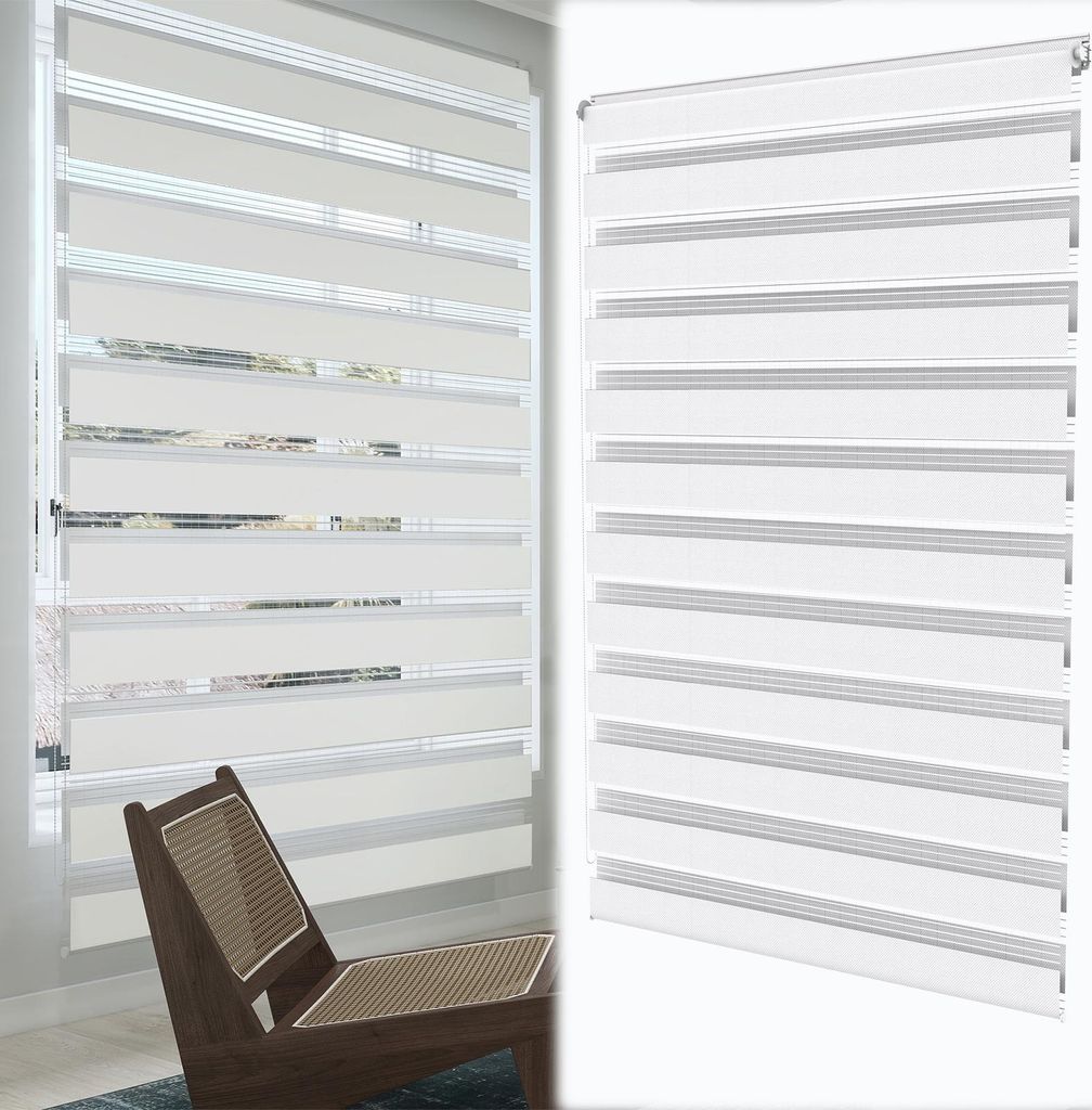 YUENFONG Zebrarollo Seitenzugrollo Doppelrollo Raumgestaltung Rollos Für Schlafzimmer, Büro, Küche, Wohnzimmer, Arbeitszimmer, Badezimmer (Weiß...